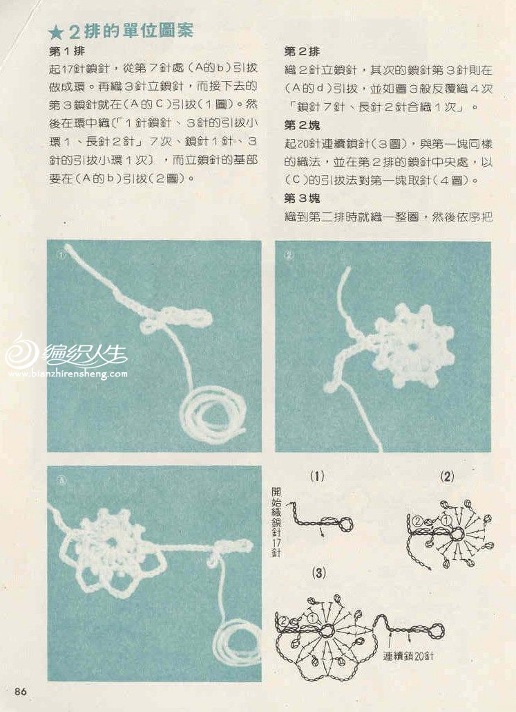 连续编织(一线连)技法教程 钩针编织基础教程