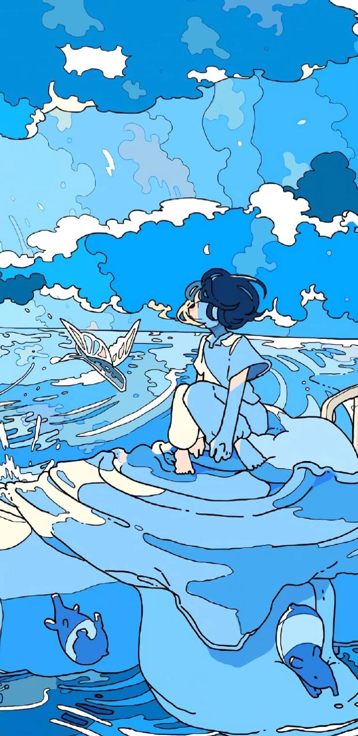 蓝色海洋动漫插画壁纸