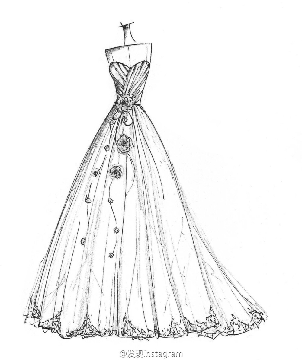 简单黑白线条的魅力笔尖时尚手绘插画素材婚纱手绘铅笔画设计稿