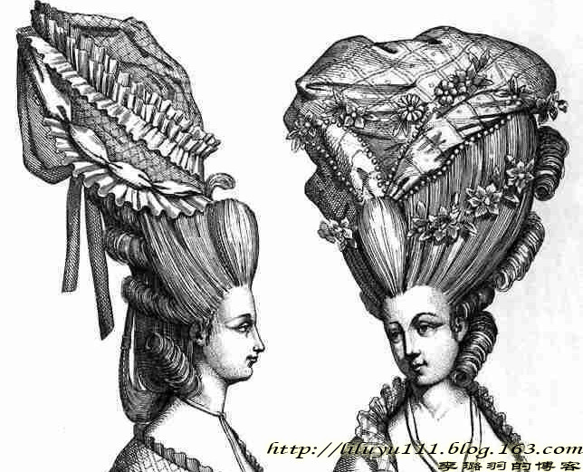 洛可可发型 女式发型 中古时尚 古典 盘发 插画 贵族女子 讽刺插画