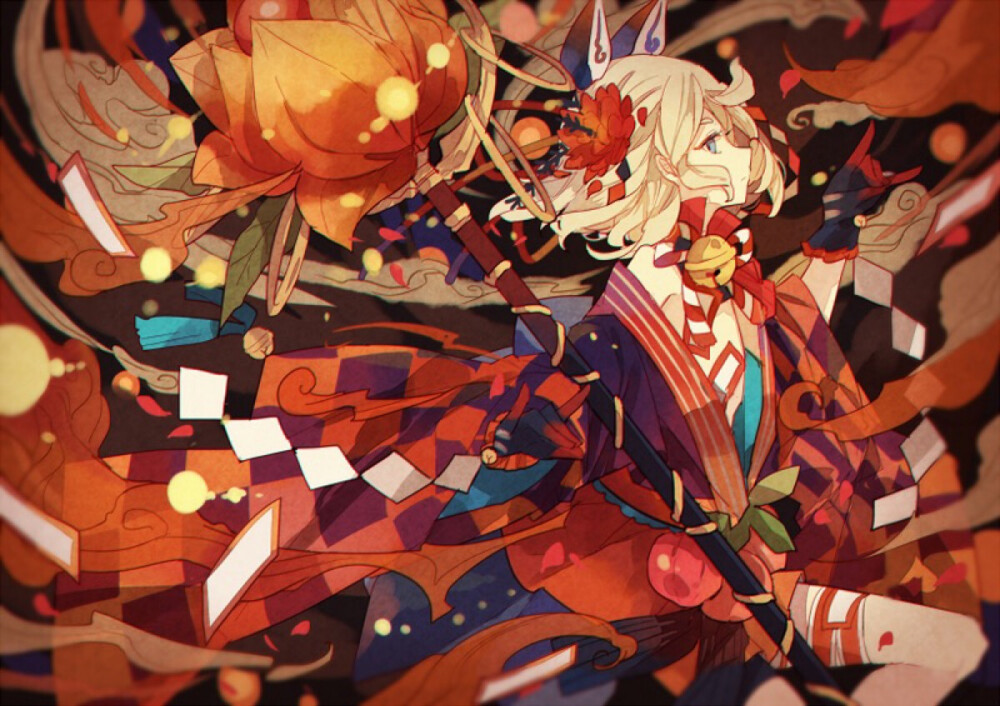 东方短发和服少女唯美小清新温馨治愈花萌二次元高清插画意境壁纸