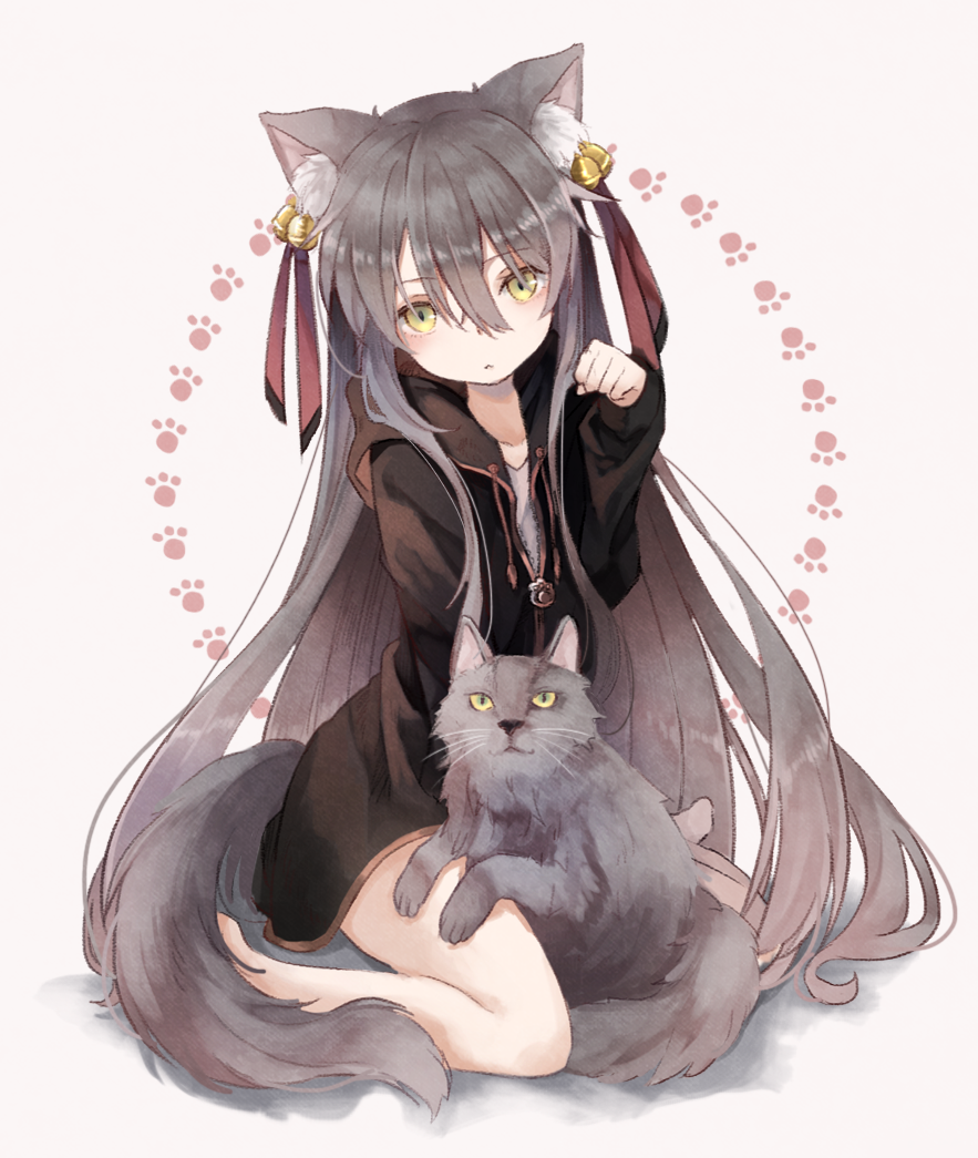 猫 猫耳少女,猫爪 梅花印 黑猫 少女 萝莉 叮当 二次元 壁纸 萌 长发