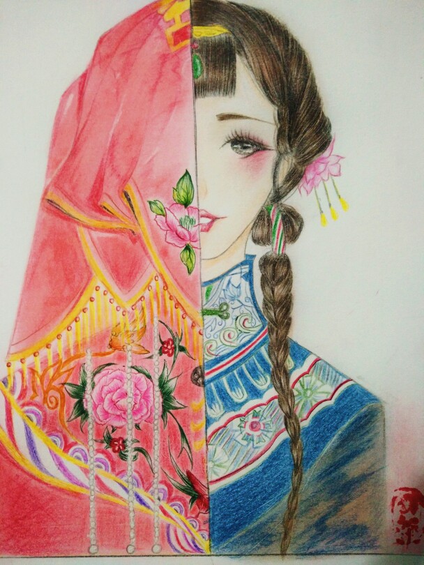 古风花嫁手绘插画