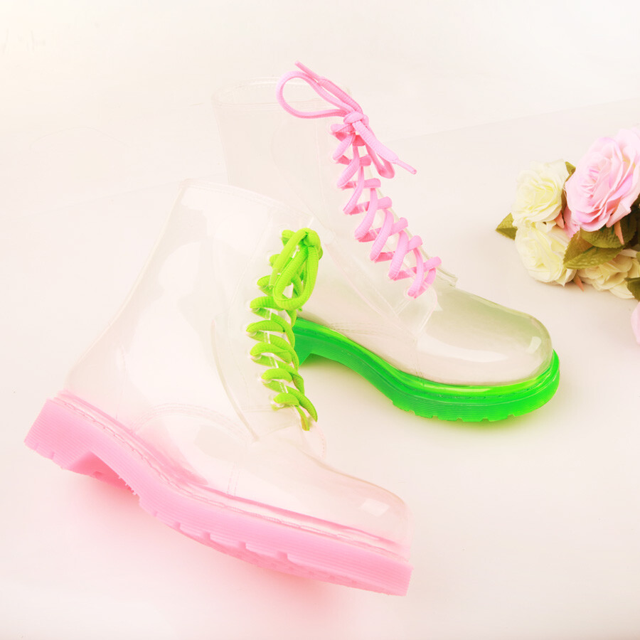 春季彩色透明时尚韩国马丁雨靴 平跟雨鞋水鞋
