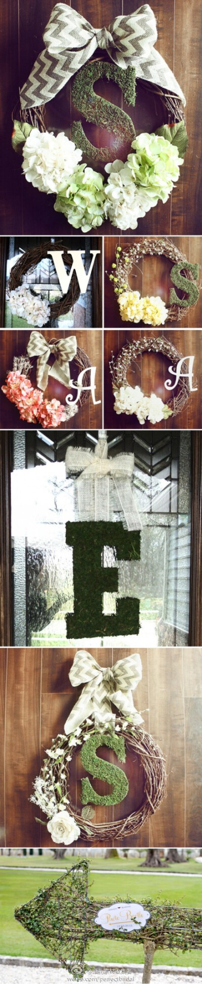 运用植物藤条、苔藓、毛线等，手工DIY制作的有趣婚礼装饰物