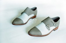 【锯齿花版 双搭扣】(double monk strap) 皮底 手工皮鞋