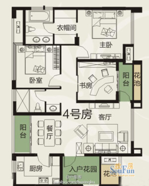 贵阳，保利春天大道，4号户型，3室2厅2卫，建筑面积约112平方米