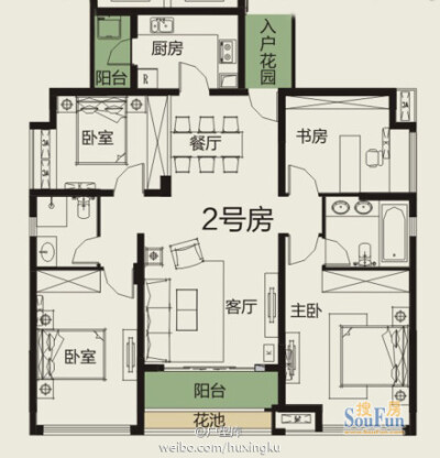 贵阳，保利春天大道，2号户型，4室2厅2卫，建筑面积约131平方米。【