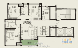 贵阳，保利春天大道，3号户型，3室2厅2卫，建筑面积约114平方米