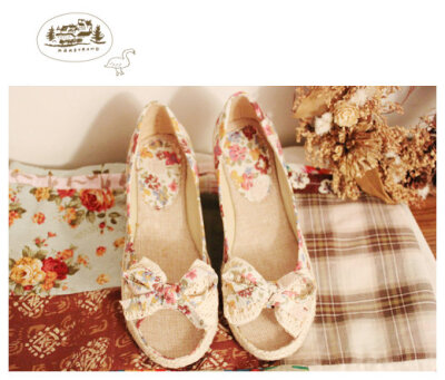 夏季新款蝴蝶结蕾丝 甜美小清新 田园碎花鱼嘴 凉鞋