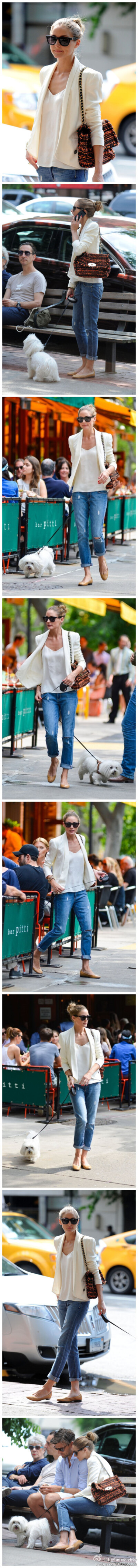 #模特街拍#—— #Olivia Palermo# Out For Lunch At Bar Pitti。 2013.06.09 HQ（#高清组图#）BTW：最后一张实在太有爱了