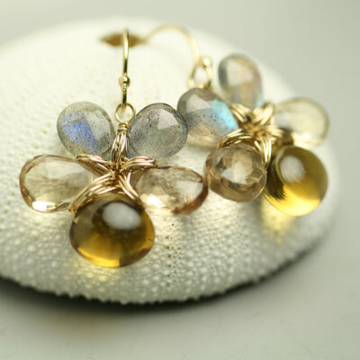 Flower Earrings Shades of Sand and Stone Gold Filled