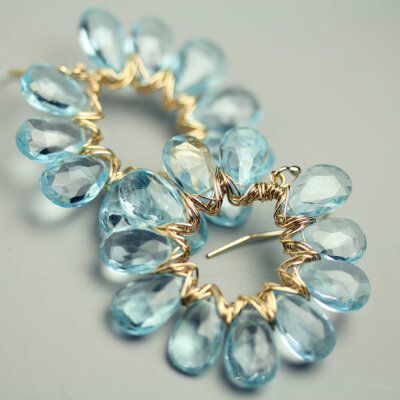 Sky Blue Topaz Sunburst Weave Gemstone Dangle Earrings