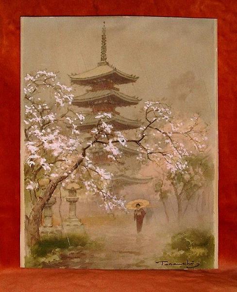 Pagoda in Spring Rain Terauchi Fukutaro