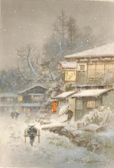 Village snow scene Terauchi Fukutaro