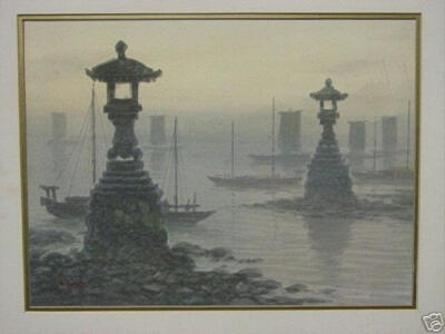 Harbour scenes with lanterns Tosuke S