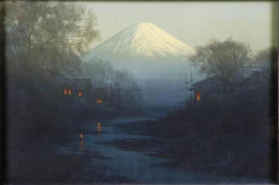 Evening town scene with Mt Fuji Tosuke S