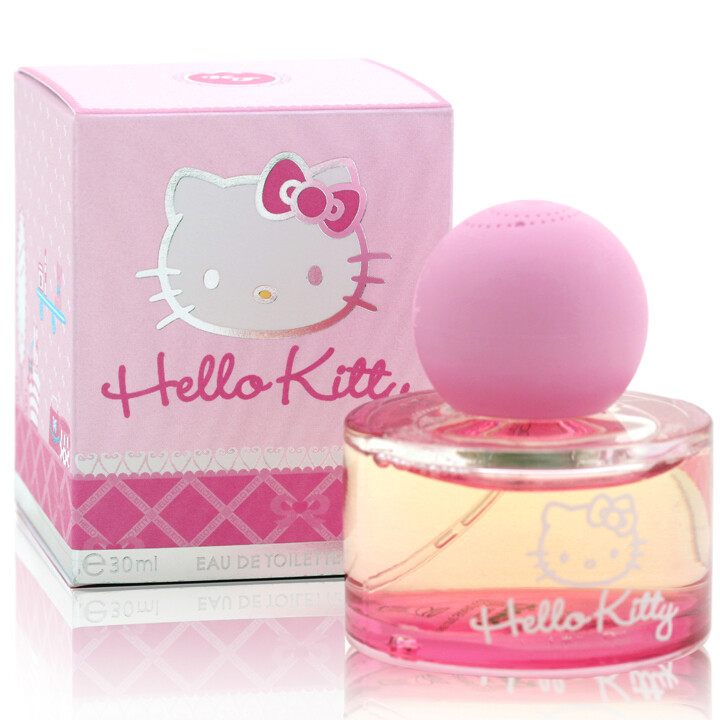 Hello Kitty 甜蜜女孩淡香水（香调：甜美花果香调。前味：青苹果，红苹果。中味：可可，茉莉花瓣，樱桃木。后味：云尼拿糖浆，白麝香，杏仁糖，香草。PS.这款我自己正在用，味道还不错，清新偏甜型~）