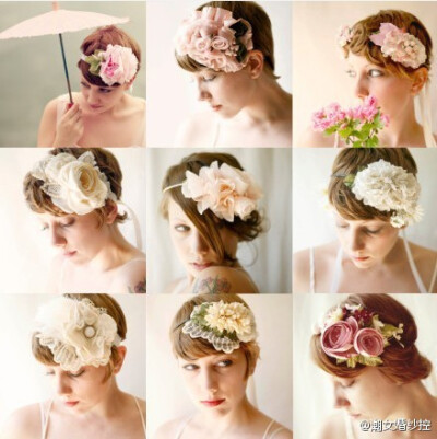 来自cabelos curtos系列的森女系头饰，粉色大花，白色蕾丝布，小碎花簇，喜欢么？
