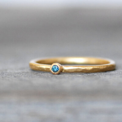 Tiny Blue Diamond Ring, 18k Gold Diamond Ring, Blue Diamond Wedding Band