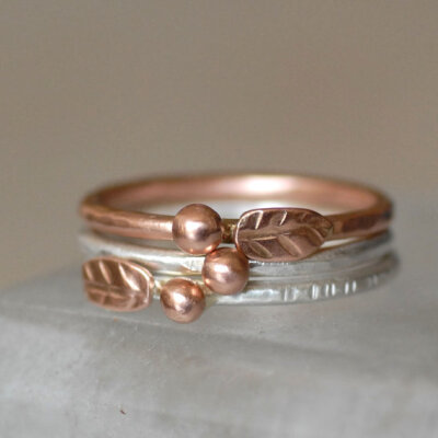 Rose Gold Ring - Leaf and Bud Wedding Ring