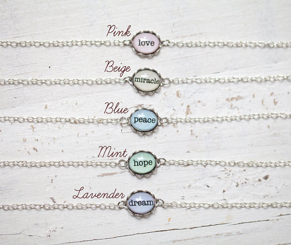 Personalized word bracelet - Tiny charm - Bridesmaids jewelry - Love, Dream, Hope (BT010)