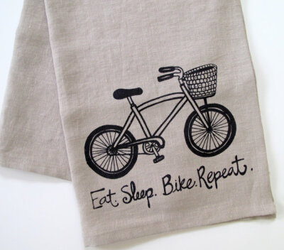 Linen Tea Towel Natural with Bike in Black - Eat.Sleep.Bike. Repeat