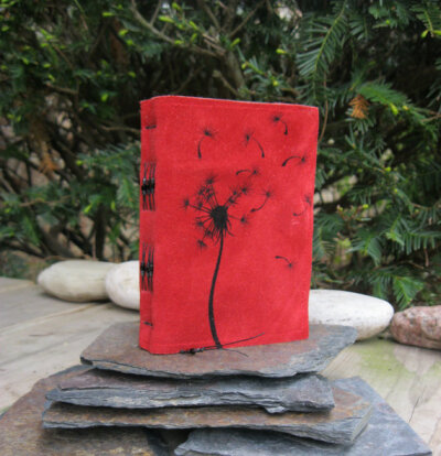 Red Suede Leather Journal Sketchbook - Dandelion