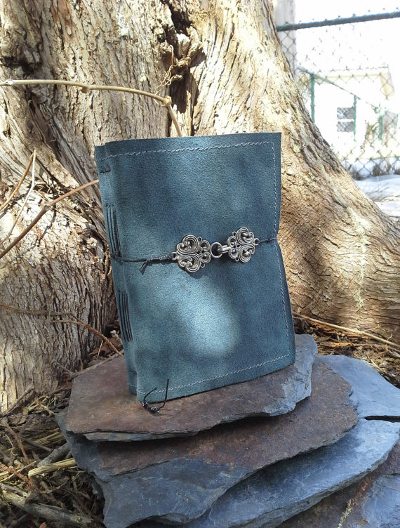 Silver Blue Suede Leather Journal Sketchbook