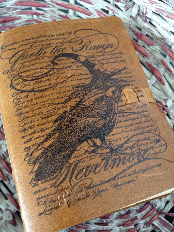 HUGE SALE Nevermore Raven Poe Leather Journal in Primitive Brown - 6