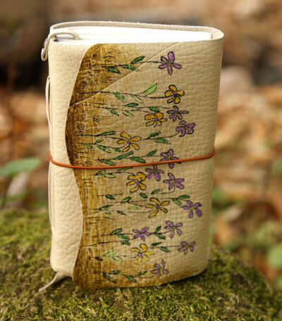 craftSOO - Leather journal, Hand bound leather journal, Notebook, Sketchbook - Wild Flower