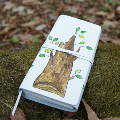 craftSOO - Leather journal, Hand bound leather journal, Notebook, Sketchbook, White -Tree