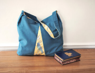 Teal Tote Bag with bird