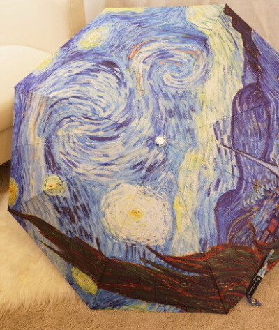 梵高LG超防晒银胶50三折叠伞遮阳伞防紫外线太阳伞油画星空晴雨伞