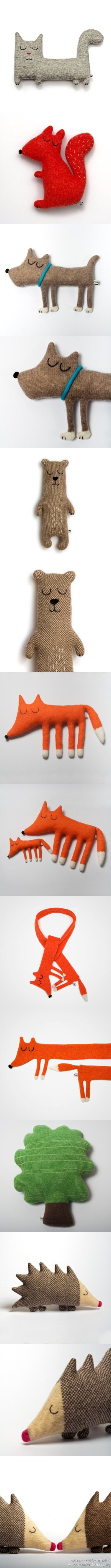 有趣的针织小动物，好想抱一只回家喔~ 来自英国伦敦设计师Sara Carr。