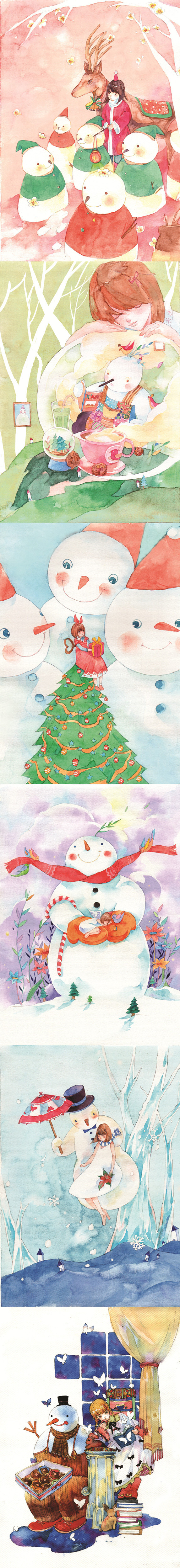 Merry Christmas 圣诞季 Nunki原创手绘插画明信片