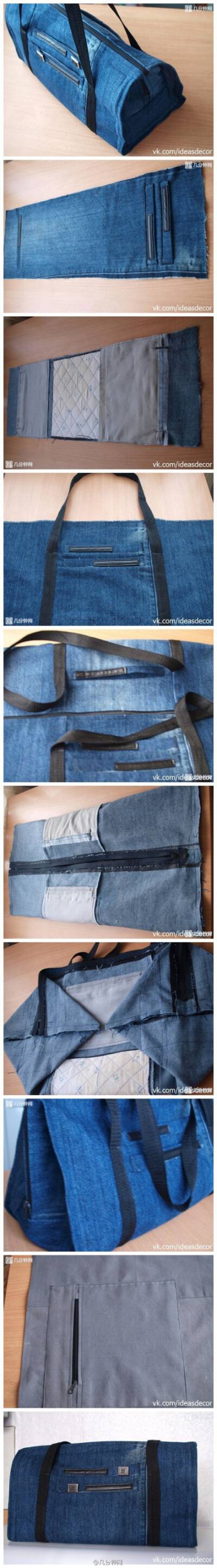牛仔裤改造手提袋，效果太赞了！！