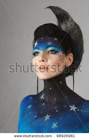 Young fashion model with fantasy moon make-up - stock photo