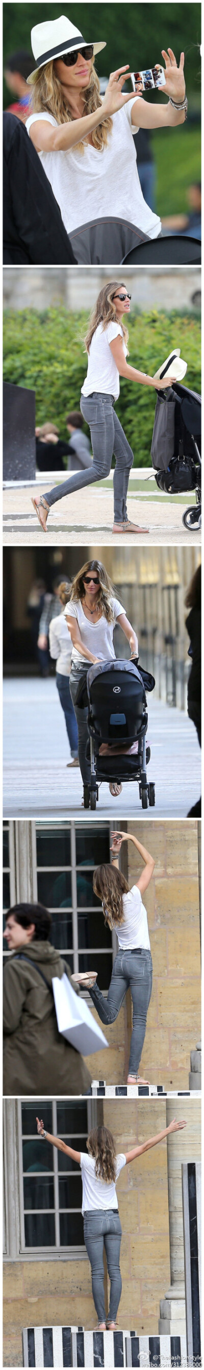 #模特街拍#—— #Gisele Bündchen# took her daughter, Vivian, to see the sights of Paris this afternoon. 。 2013.06.20 HQ（#高清组图#）