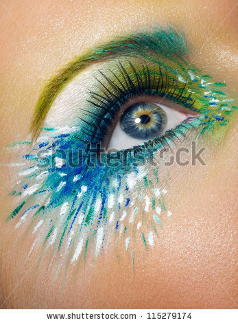 Eye macro shot with creative makeup - stock photo