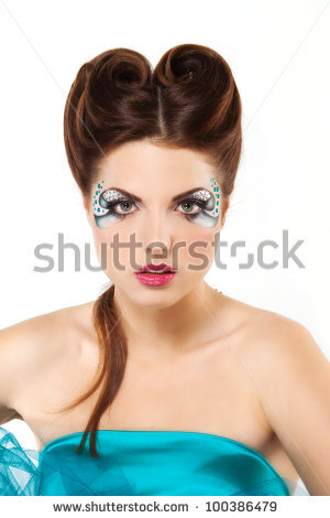 beautiful woman with creative makeup - stock photo