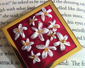 Embroidered Red and White Flower Pin/Brooch - Embroidered Jewelry Silk Ribbon Embroidery by BeanTown Embroidery