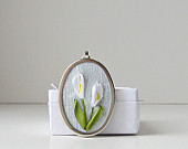 Calla Lilies Necklace hand embroidered silk ribbon