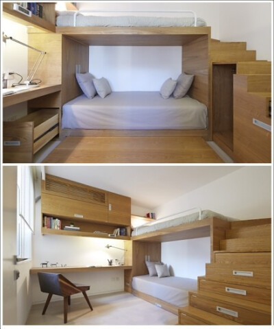 书房+卧室+上下铺+收纳楼梯