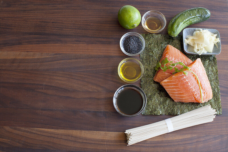 Chilled Buckwheat Soba Noodles with Salmon and Toasted Nori