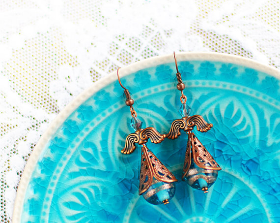 Amazing Angels earrings turquoise blue color