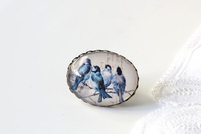 Cameo ring - Birds Ring - Blue ring - For her