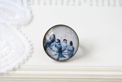 blue bird -Cameo ring - Adjustable ring - Gift for her - spring sale