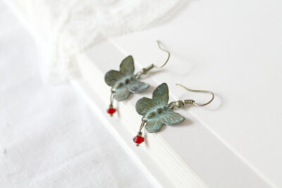 Butterfly earrings - Verdigris blue patina - Beautiful gift for her