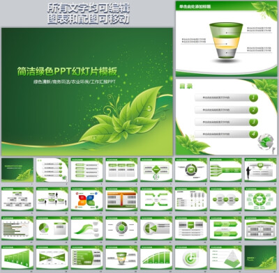 简洁绿色清新PPT模板 会议商务PPT